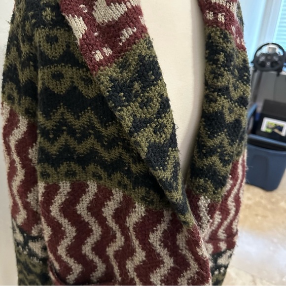 Abercrombie and Fitz knit wool hooded cardigan sweater tribal multicolor Sz M - Picture 3 of 6